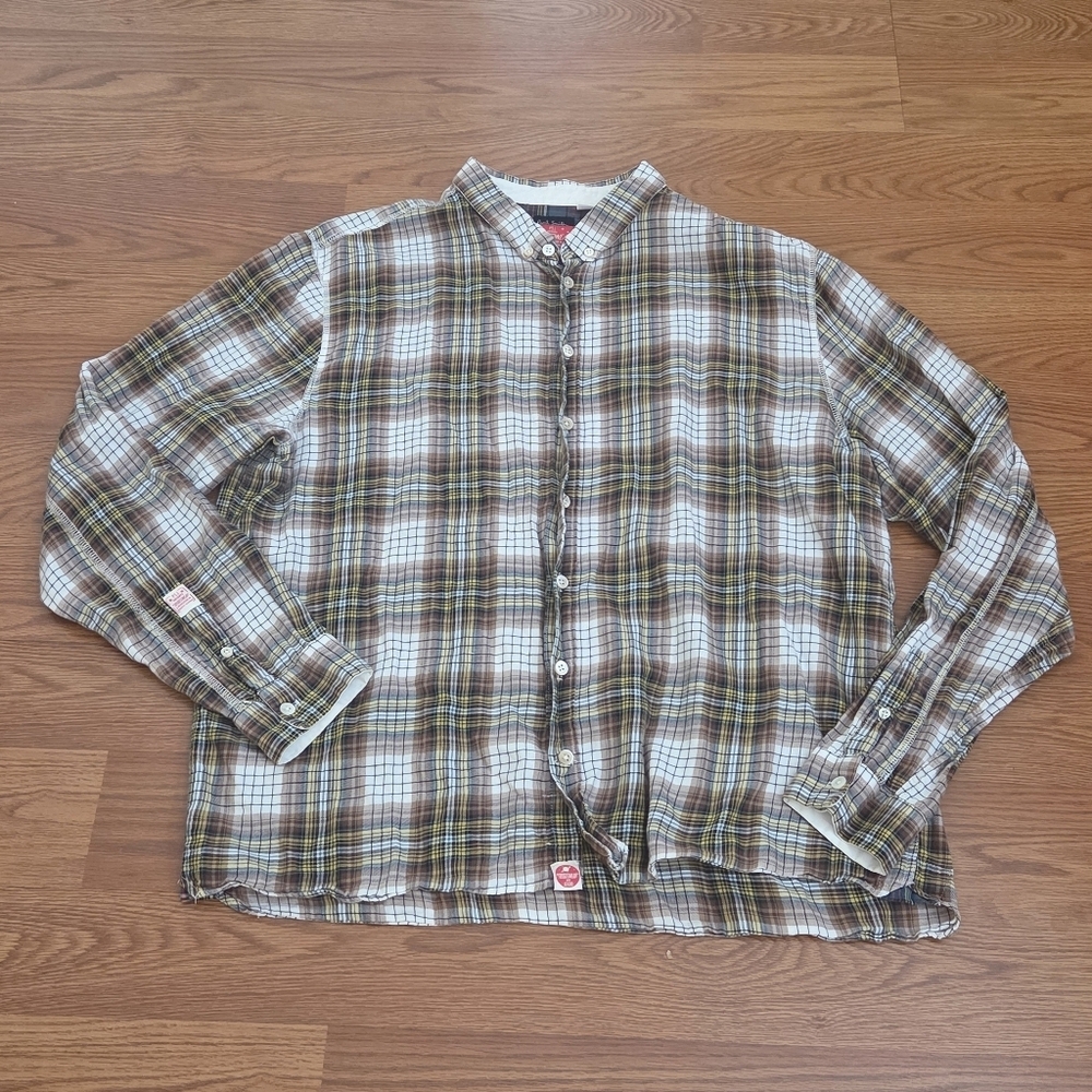 Paul Smith Men's Vintage Button Down Plaid Tartan Shirt Brown Beige Large PSJ